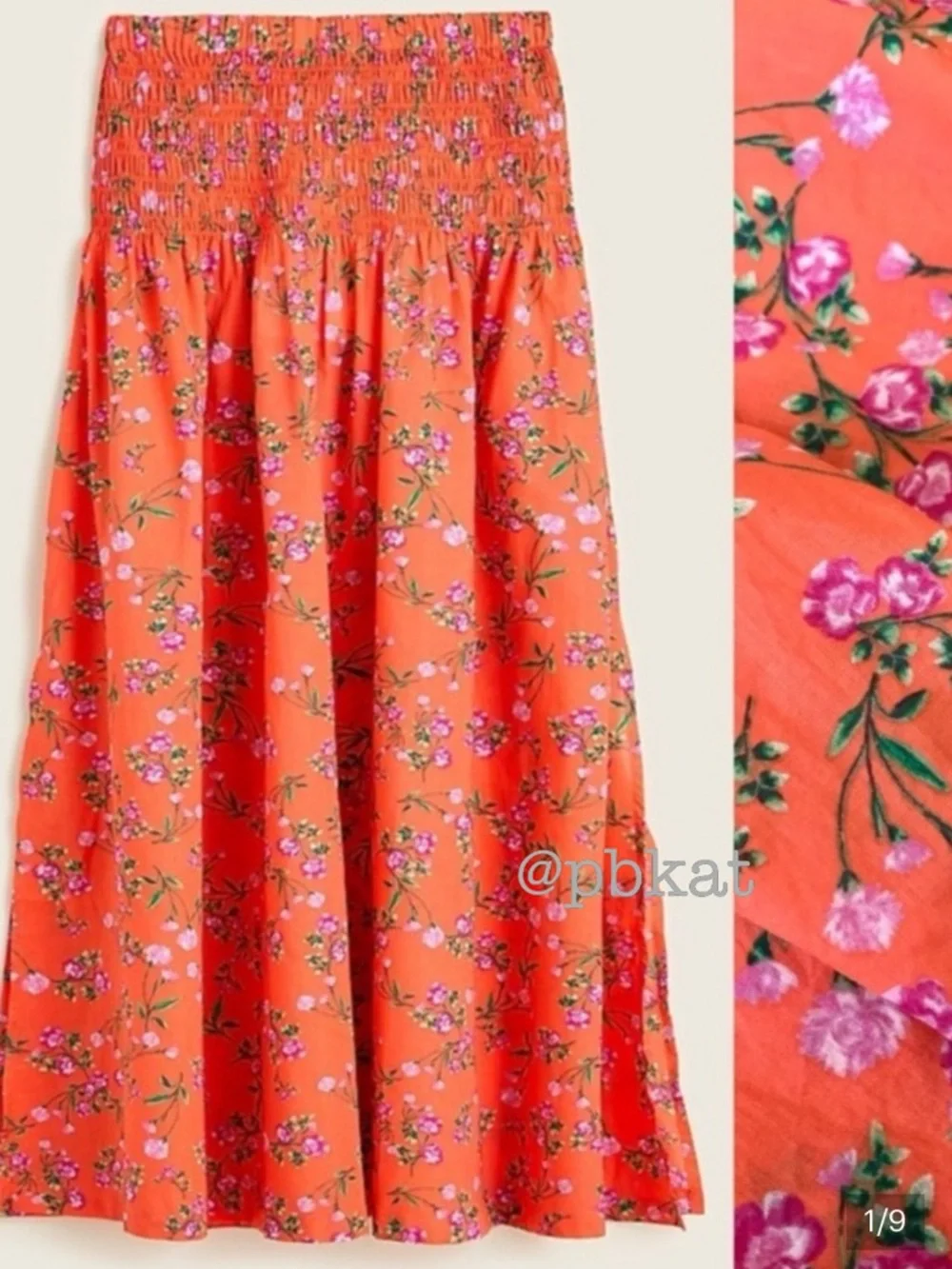 J. Crew Smocked Maxi Skirt in Coral Floral - Picture 2 of 9